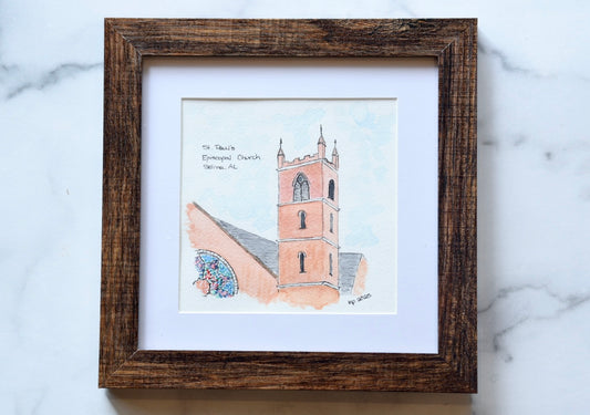 Kathy Prince - Church Watercolor Framed