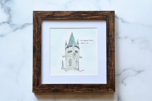 Kathy Prince - Church Watercolor Framed