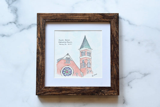 Kathy Prince - Church Watercolor Framed